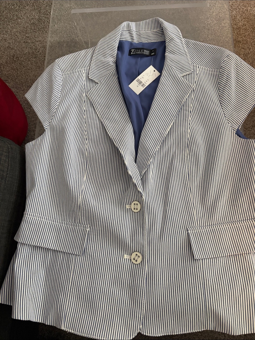 Zena & Co. Women's Blue Pinstripe Sleeveless Blazer